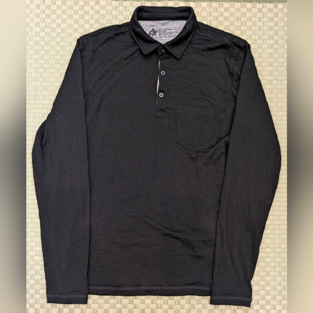 Woolly 100% Merino Wool Long Sleeve Polo Black Men's Size Medium